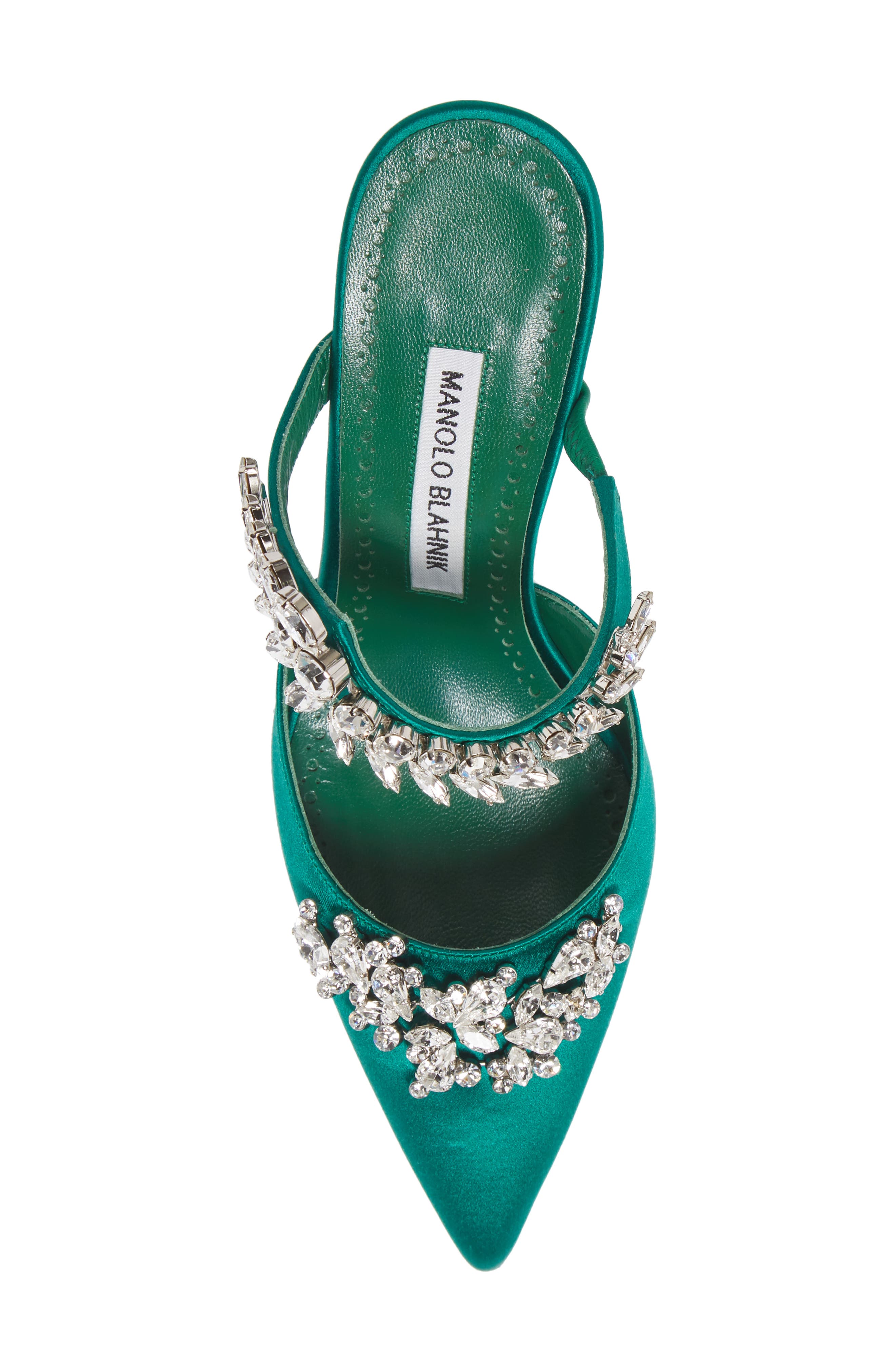 Manolo Blahnik Lurum Crystal Leaf Pointed Toe Mule, Alternate, color, 