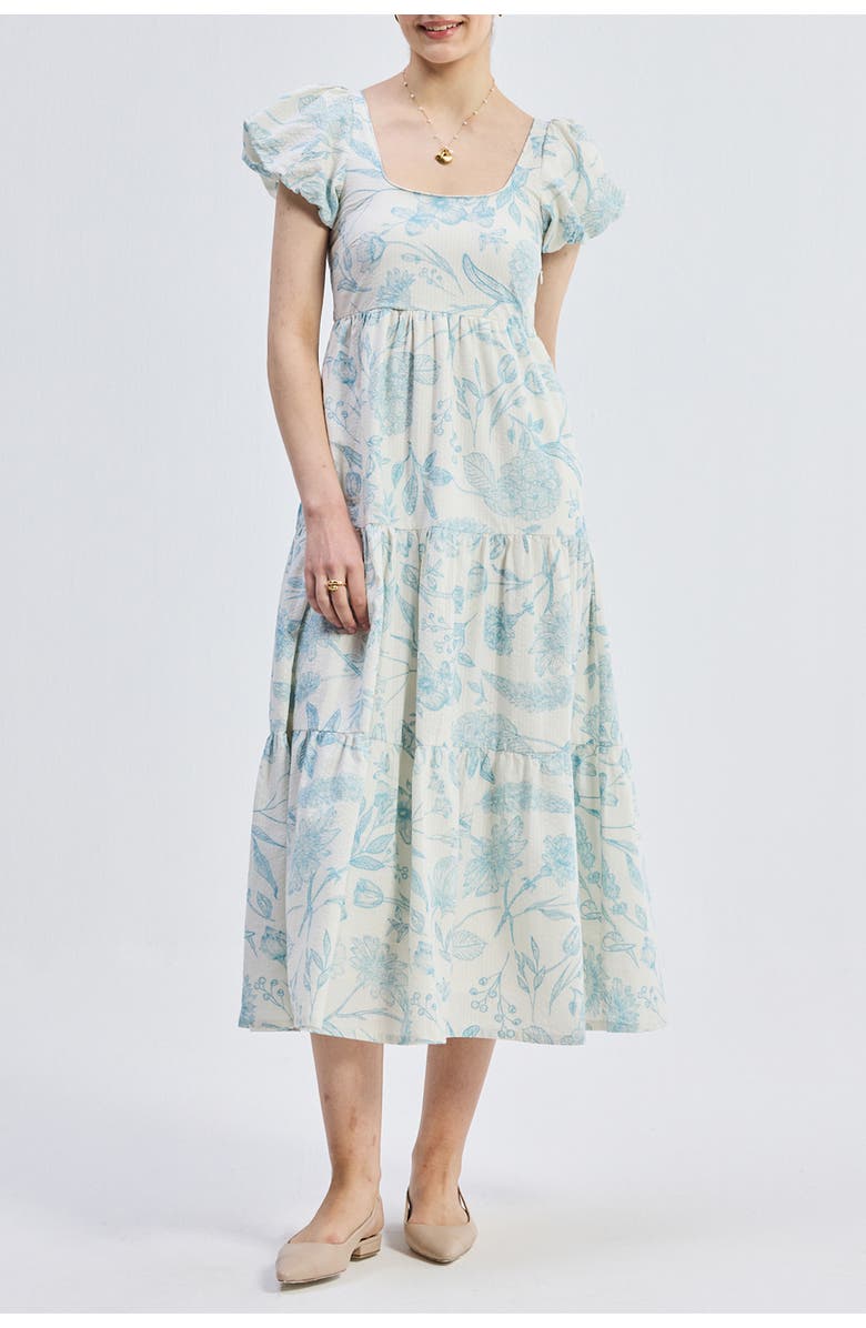 Reistor Puff Sleeve Tiered Maxi Dress in Blue Florals, Main, color, Floral Melody
