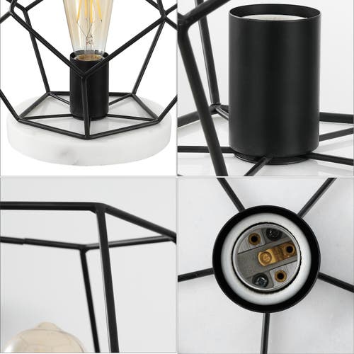Jonathan Y James Midcentury Glam Metal/marble Geometric Led Table Lamp In Midnight Black