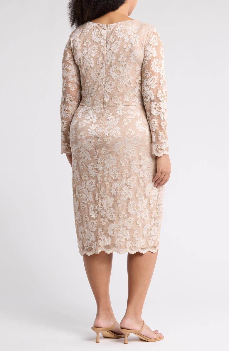 Marina Long Sleeve Faux Wrap Lace Dress, Alternate, color, Champagne