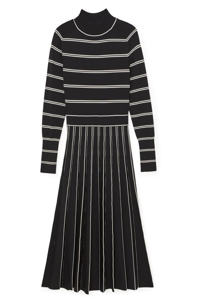 Reiss Amber Stripe Pleated Long Sleeve Midi Dress, Alternate, color, Black/ Ivory