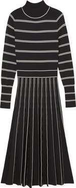 Reiss Amber Stripe Pleated Long Sleeve Midi Dress