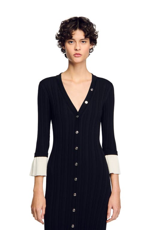 Sandro Two-tone Knit Maxi Dress In Black