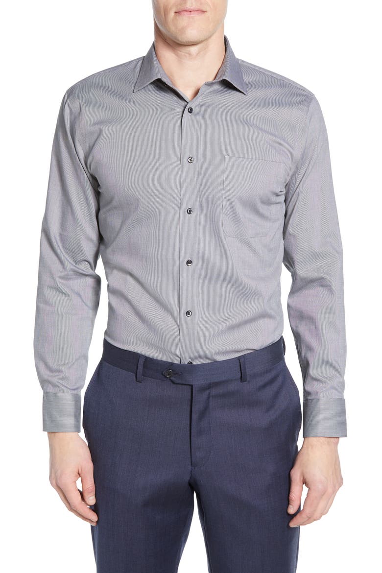Trim Fit Non-Iron Dress Shirt, Main, color, GREY CASTLEROCK