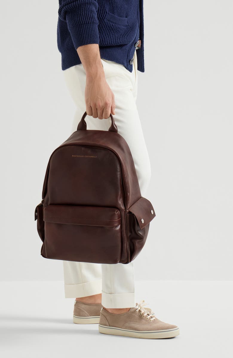 Brunello Cucinelli Calfskin backpack, Alternate, color, Burgundy