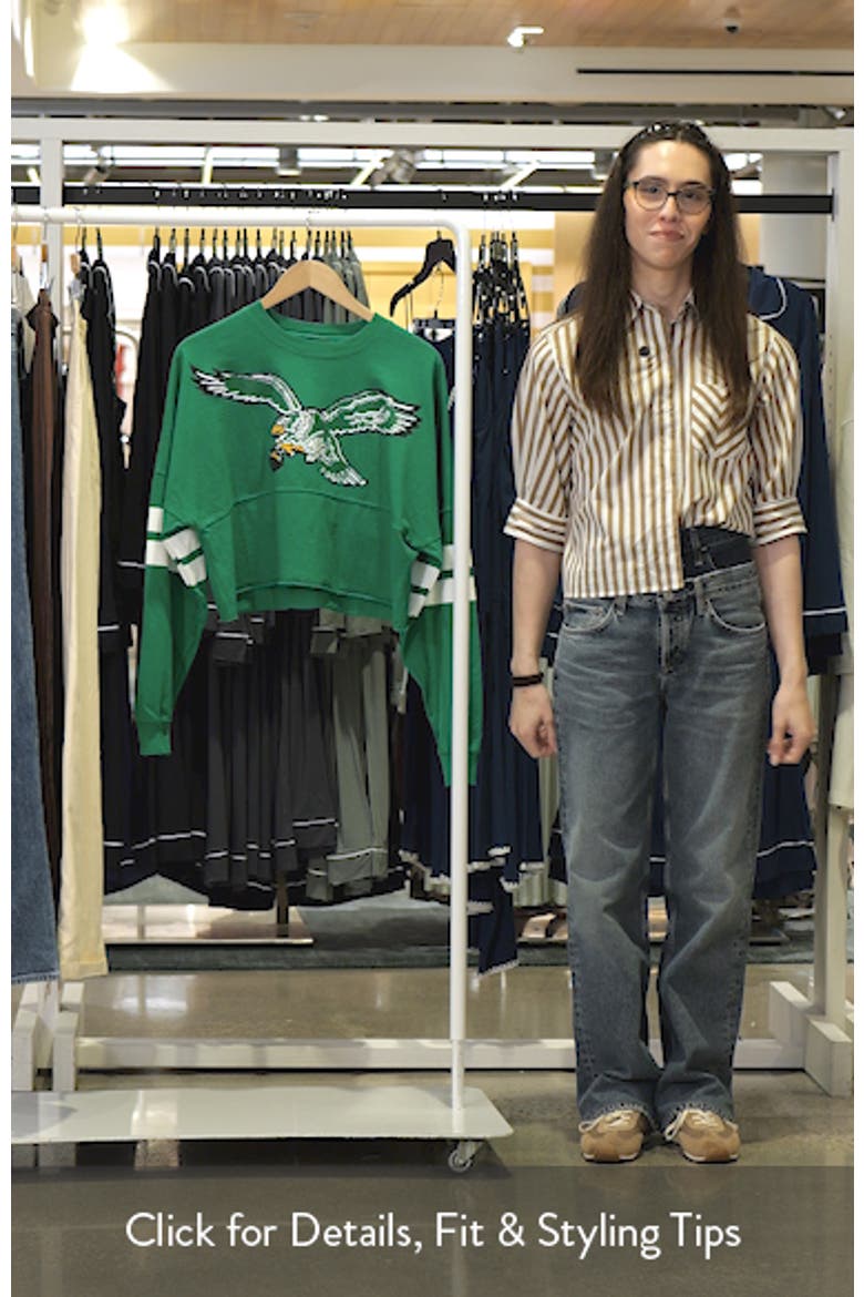 Women's Spirit Jersey Kelly Green Philadelphia Eagles Oversized Cropped Stripe Long Sleeve T-Shirt video