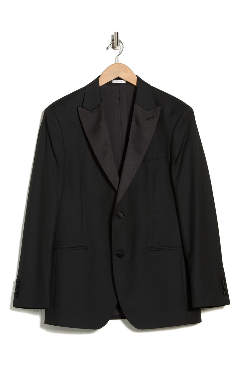 Two Button Trim Fit Tuxedo Jacket, Alternate, color, BLACK ROCK