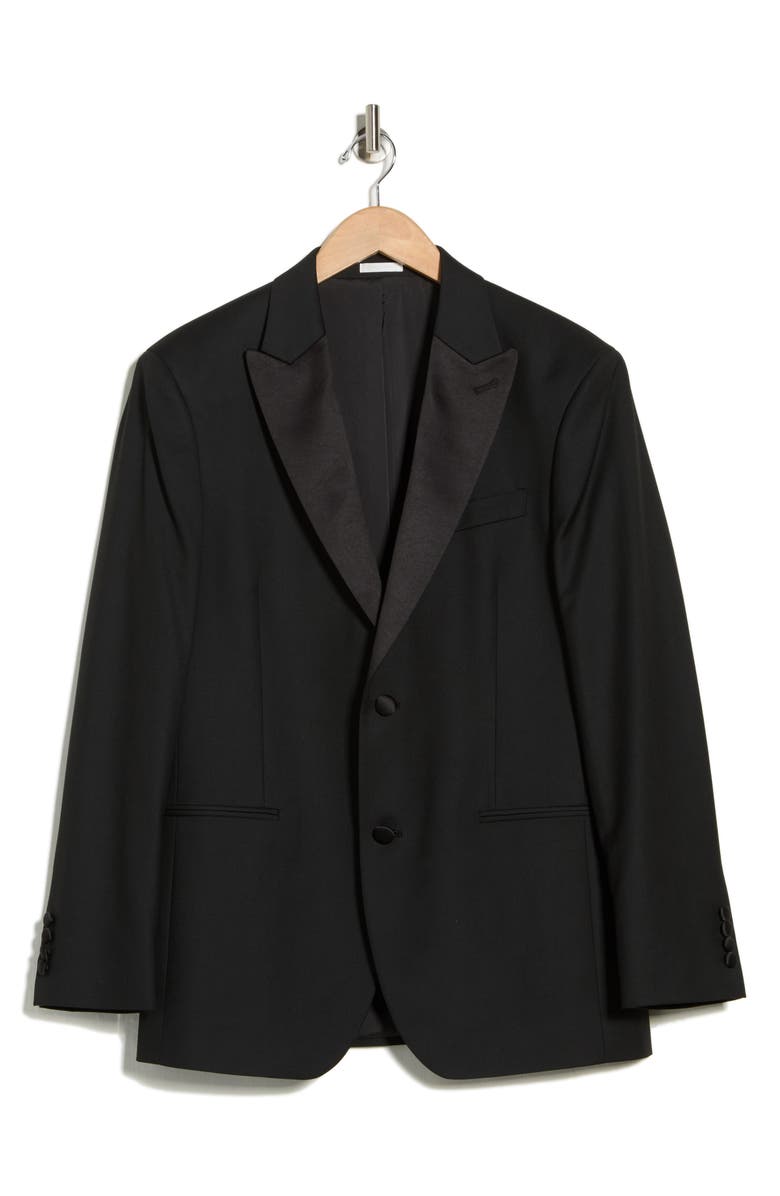 NORDSTROM RACK Two Button Trim Fit Tuxedo Jacket, Alternate, color, Black Rock