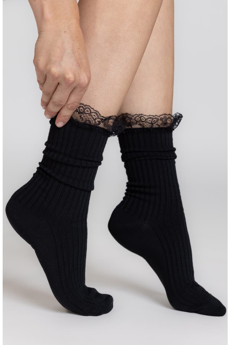 Lace Trim Micro Rib 2-Pack Midi Socks, Alternate, color, ASST