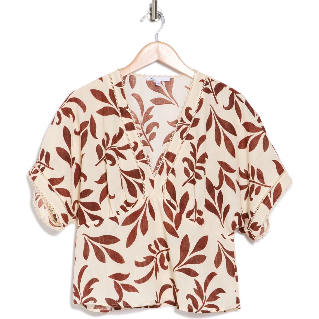 Dr2 By Daniel Rainn Leaf Print Short Sleeve Top