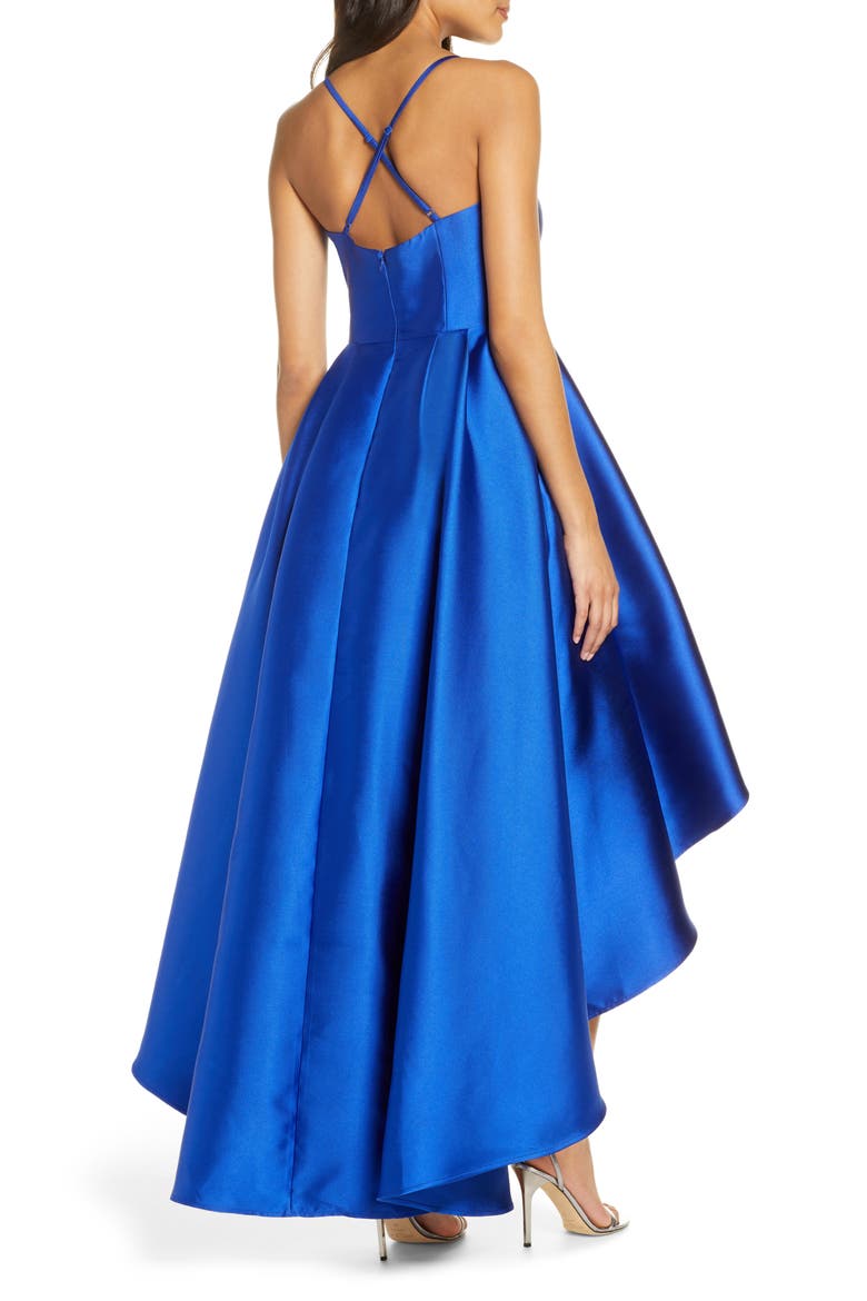 Pleated Mikado High/Low Ballgown, Alternate, color, COBALT