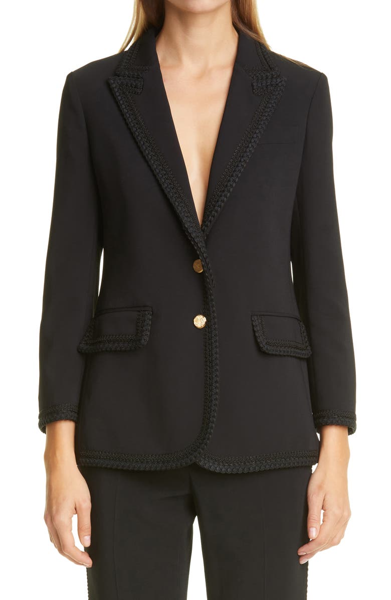 Gucci Passementerie Trim Stretch Cady Blazer, Main, color,