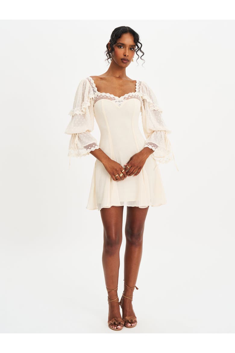 Zakira Lace Trim Half Sleeve Mini Dress, Alternate, color, off white