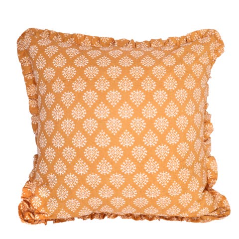 Block-Printed Pillow Cover with Ruffled Cotton and Hidden Zipper