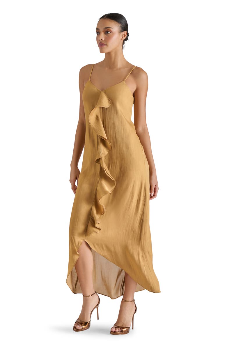 Steve Madden Elana Ruffle Crinkle Maxi Slipdress, Alternate, color, Light Brown
