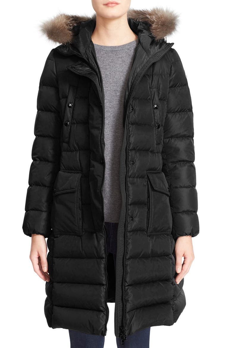 'Khloe' Water Resistant Nylon Down Puffer Parka with Removable Genuine Fox Fur Trim, Main, color, BLACK