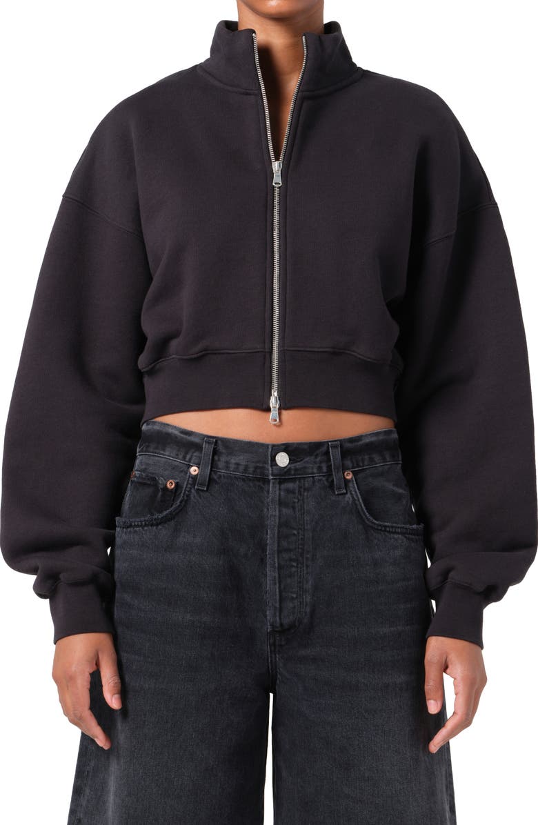 AGOLDE Asta Oversize Crop Zip Sweatshirt, Main, color, Washed Blk (Blk W/ Wsh Seams)