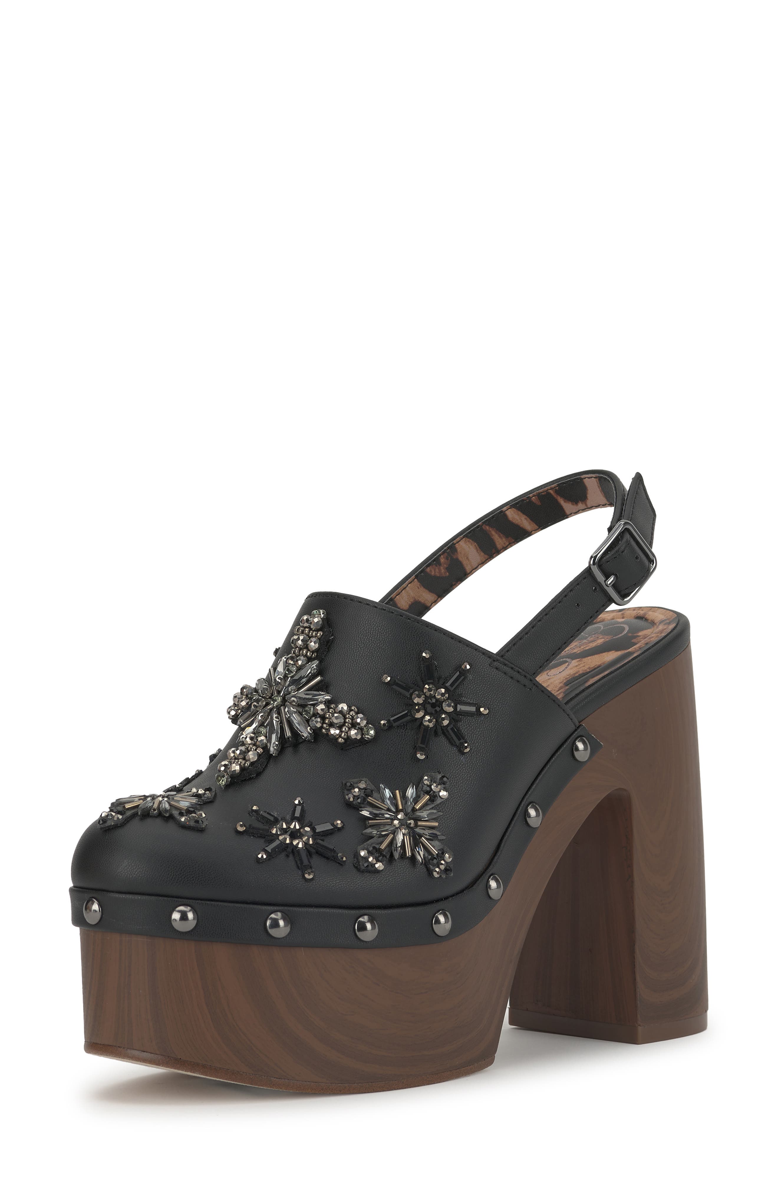 Jessica Simpson Cazea Crystal Embellished Slingback Platform Sandal, Alternate, color, Black