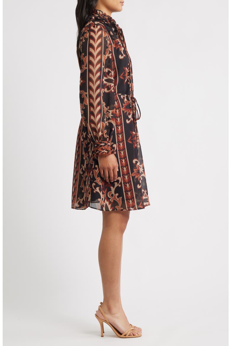 Florentine Print Long Sleeve Tie Neck Shirtdress, Alternate, color, BLACK MULTI