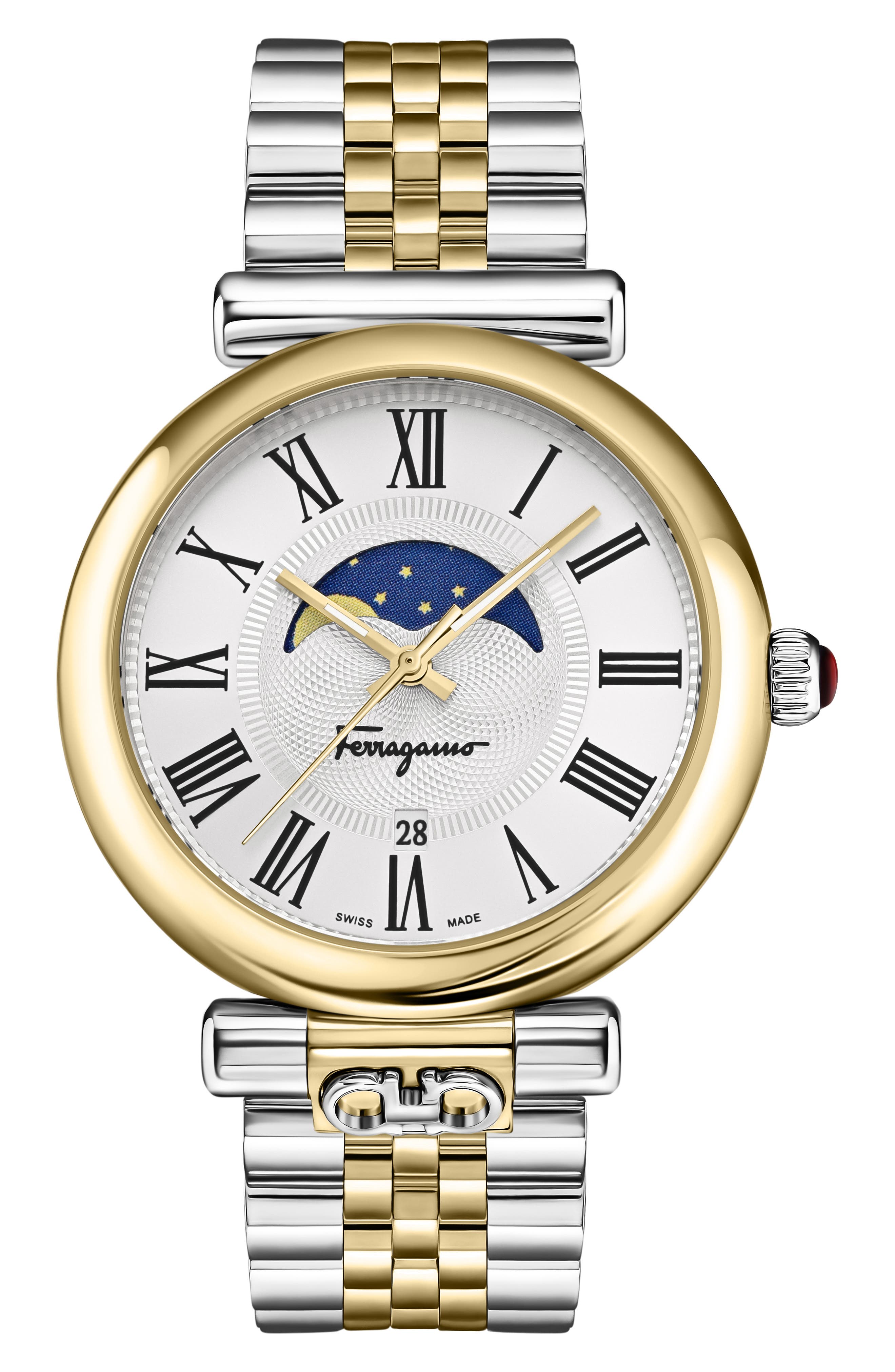 FERRAGAMO Ora Moonphase Two-Tone Bracelet Watch, 40mm