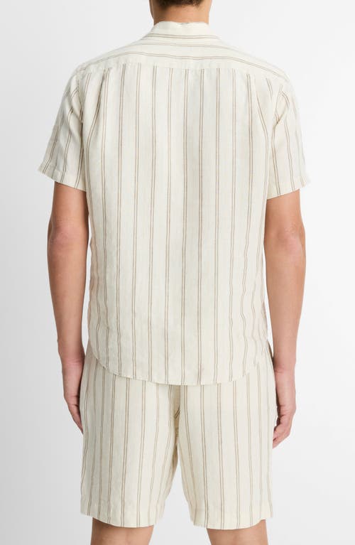 Vince Stripe Classic Fit Short Sleeve Button-up Shirt In Blanco