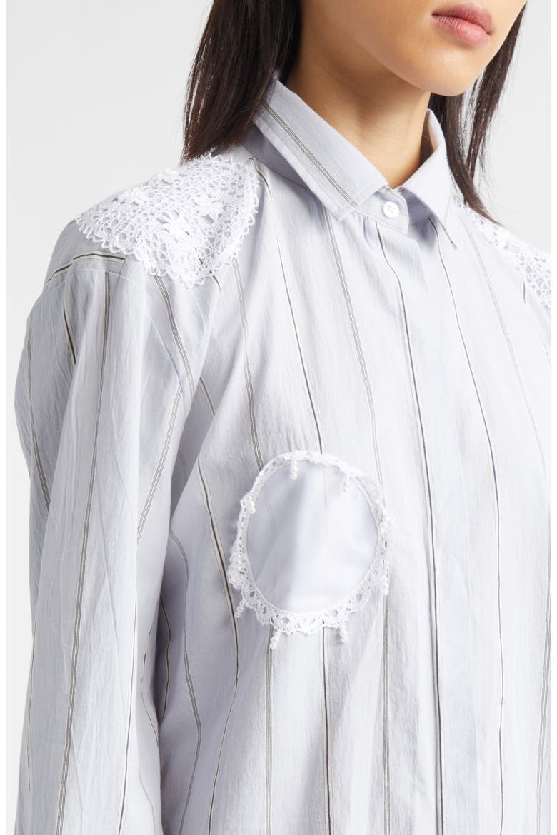 Doily Detail Stripe Cotton Button-Up Shirt, Alternate, color, PASTEL BLUE