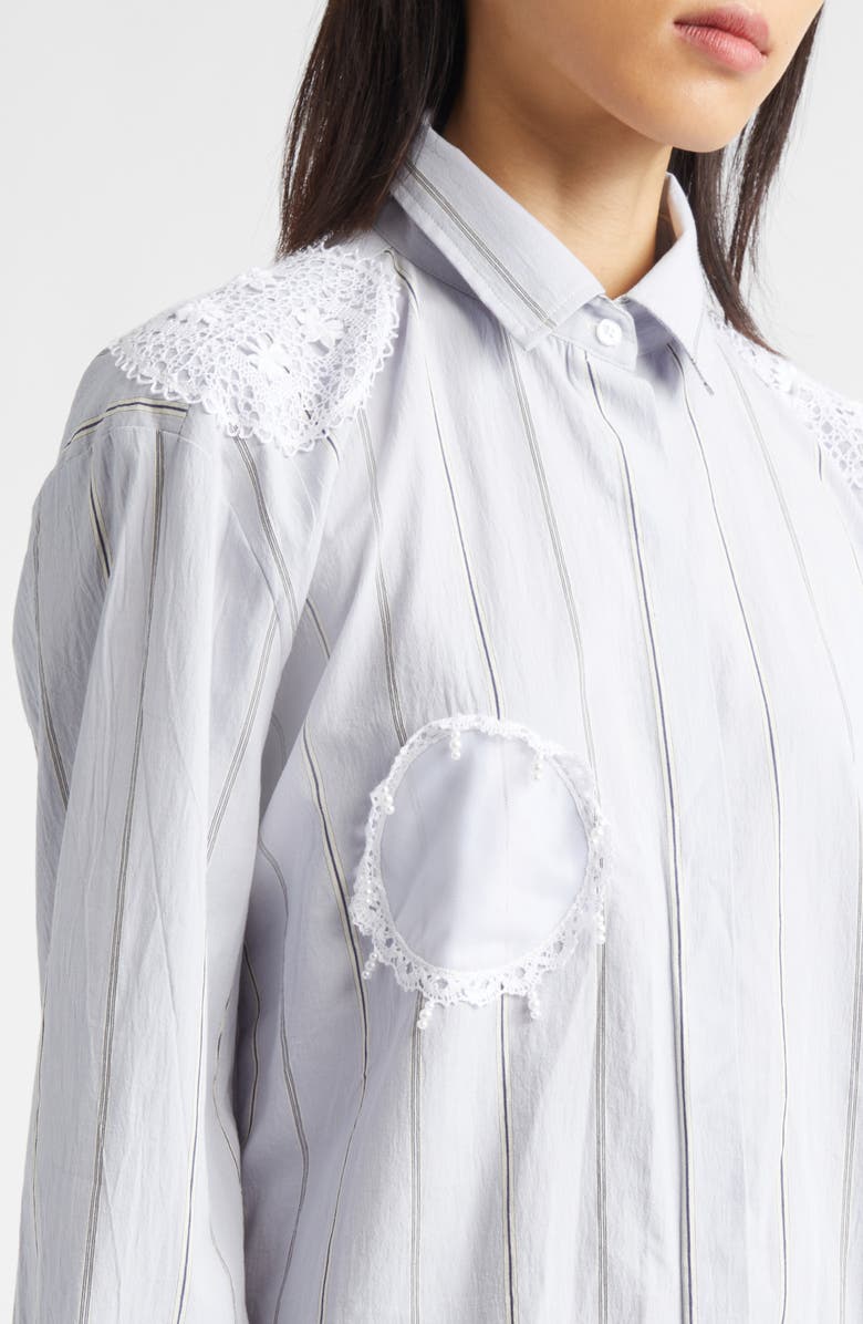 KÚR Doily Detail Stripe Cotton Button-Up Shirt, Alternate, color,