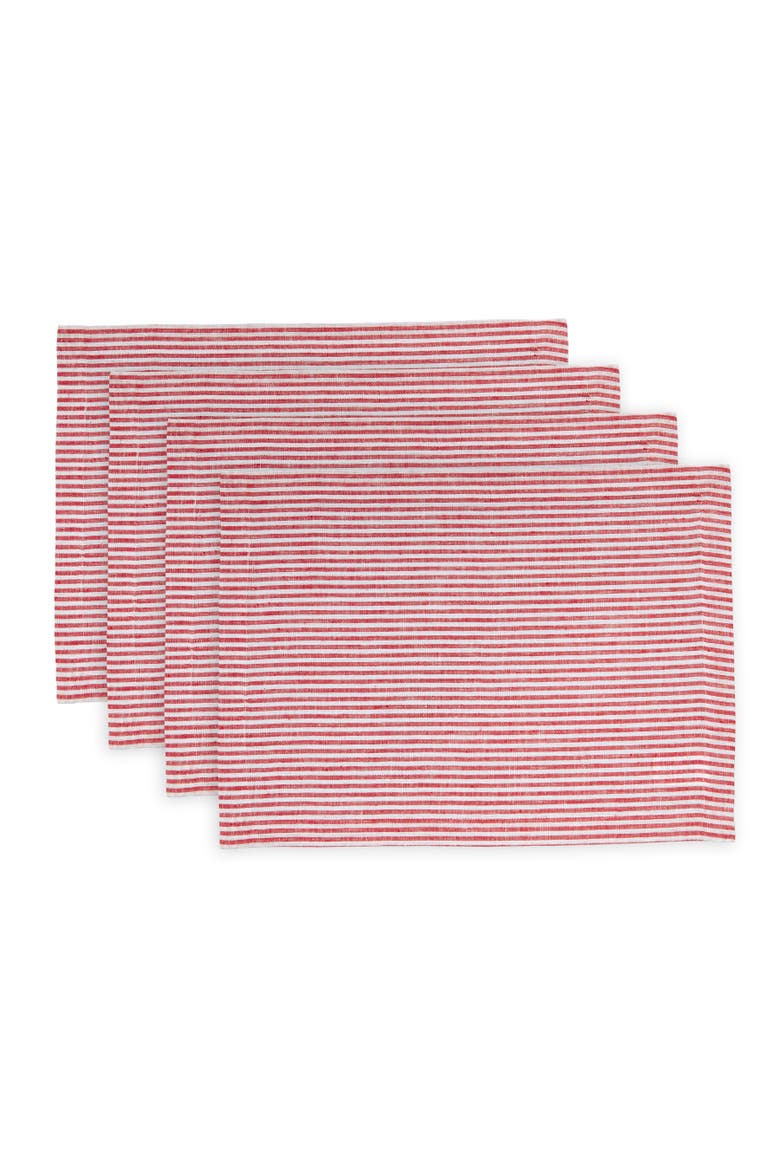 Linen Placemats Set of 4, 14 x 19" - Narrow Stripe, Main, color, Red and White
