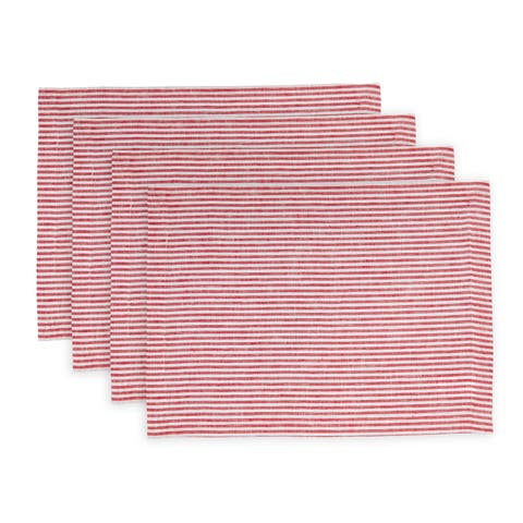 Linen Placemats Set of 4, 14 x 19 Inch for Dining Table, Holiday and Everyday Table Decor - Narrow Stripe