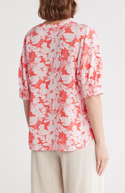 CASLON CASLON® FLORAL ELBOW SLEEVE LINEN BLEND POPOVER TOP