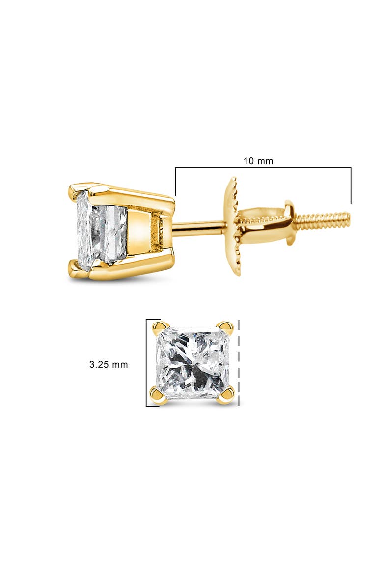 Haus of Brilliance 14K Yellow Gold 1/2 Ct Princess Diamond Solitaire Stud Earrings with Screwbacks, Alternate, color, Yellow