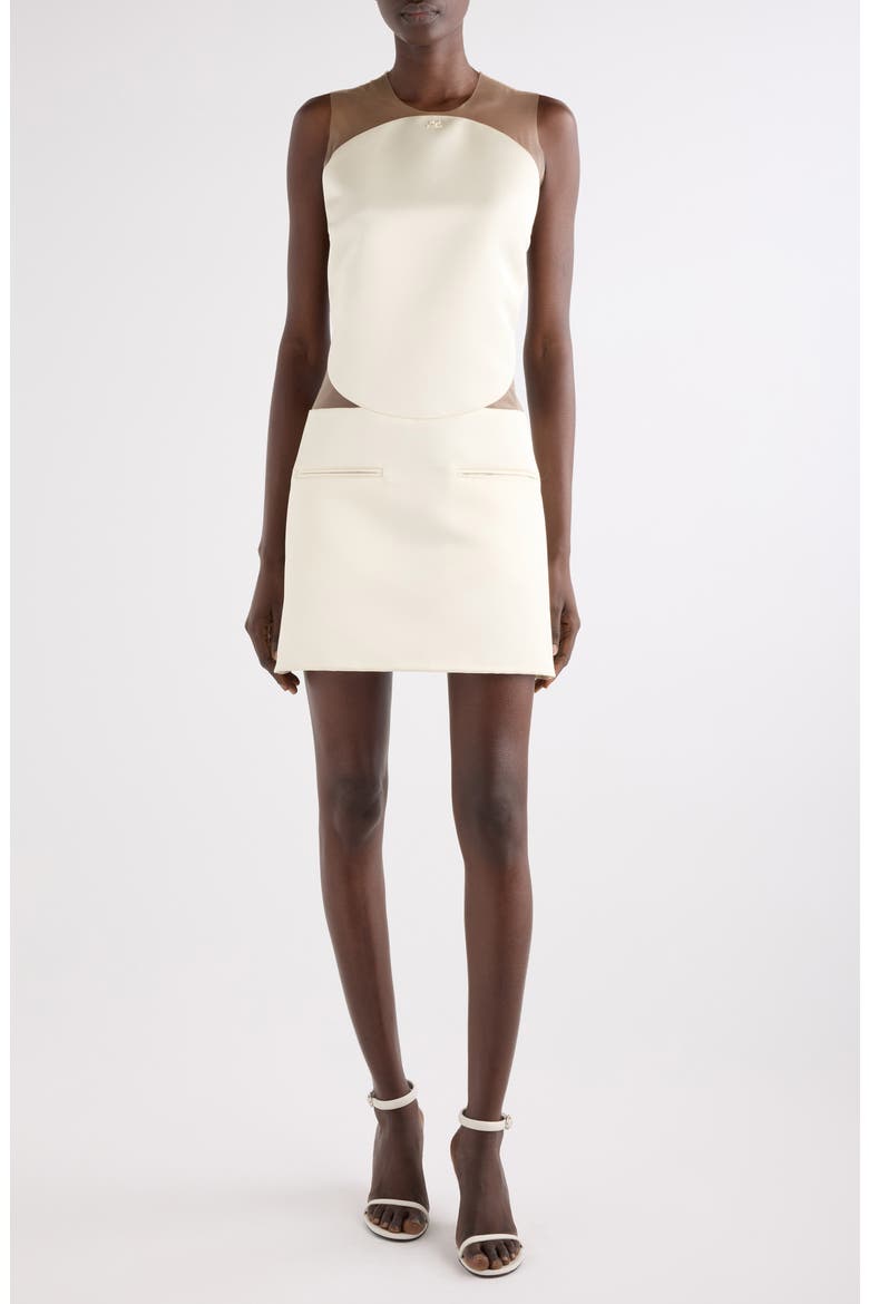 Illusion Inset Circle Satin Minidress, Main, color, IVORY