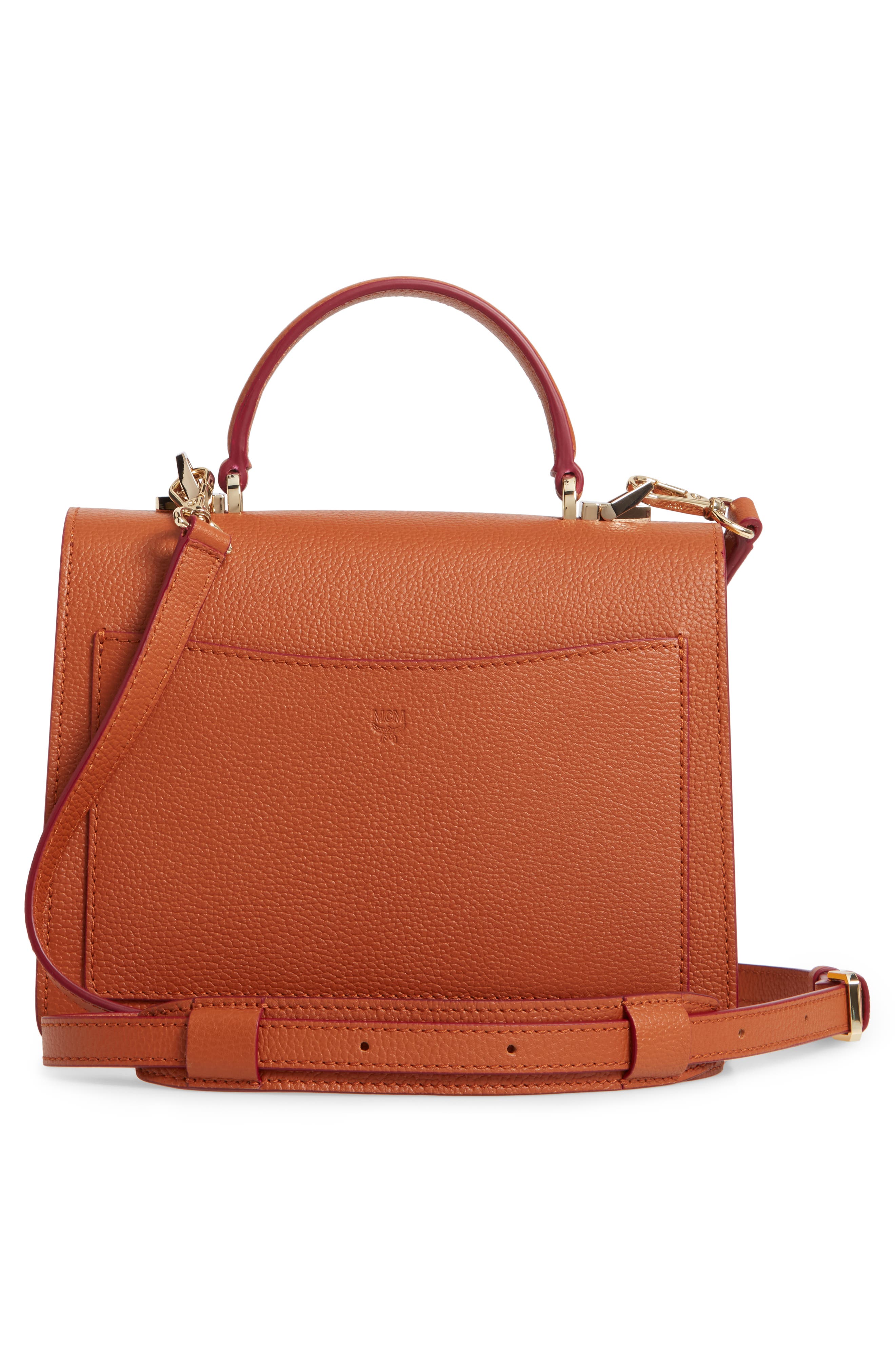 MCM Patricia Visetos Coated Canvas & Leather Block Satchel, Alternate, color, 