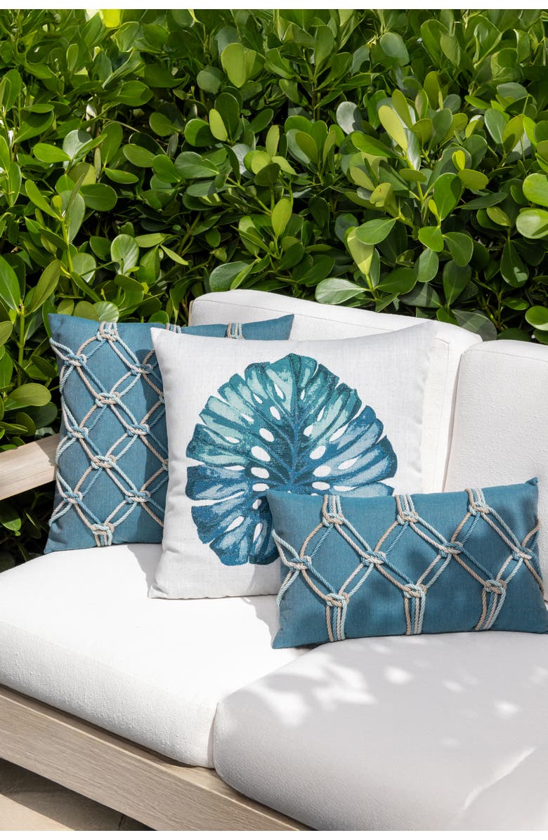 Elaine Smith Leaf Lagoon Indoor & Outdoor Woven Accent Pillow, Alternate, color, Lagoon