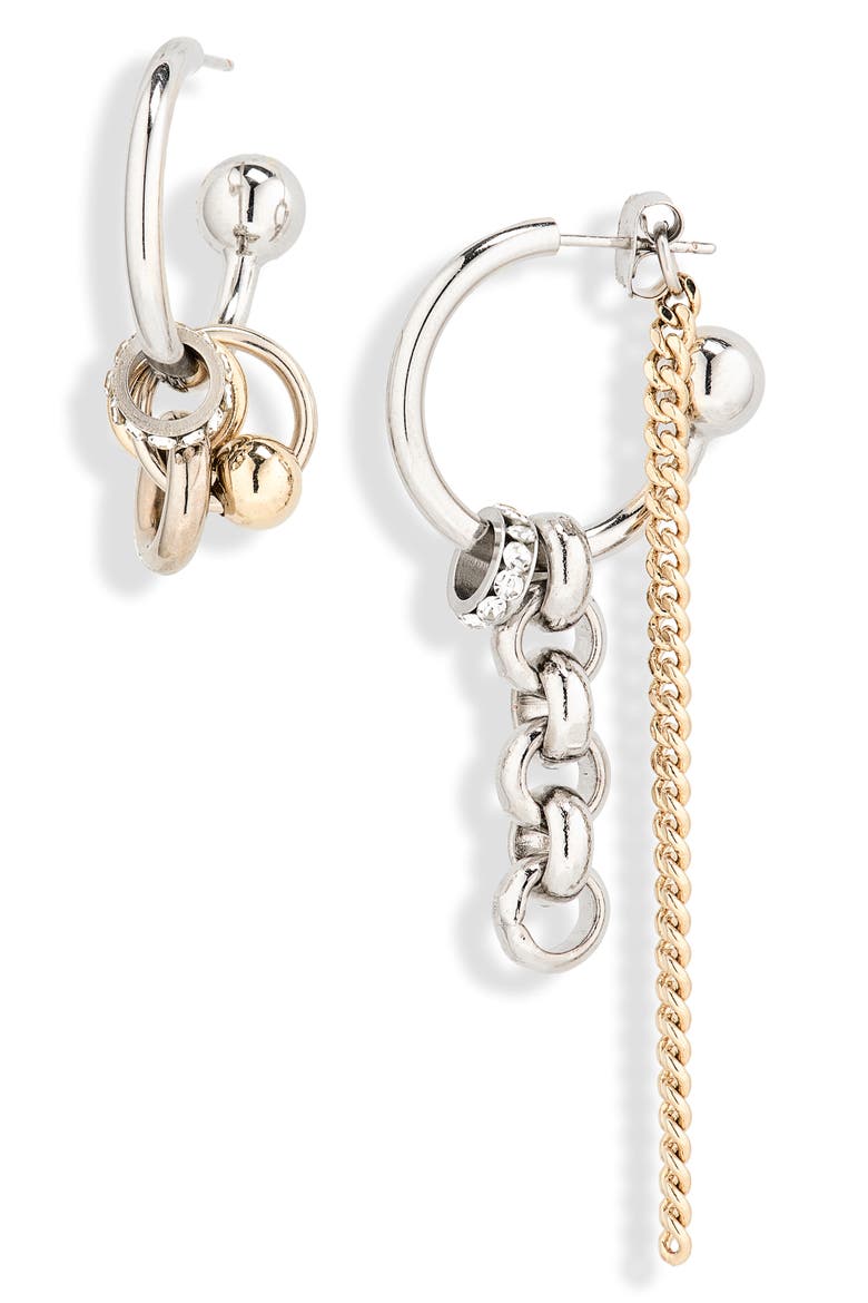 Celina Asymmetrical Hoop Earrings, Main, color, GOLD N PALLADIUM