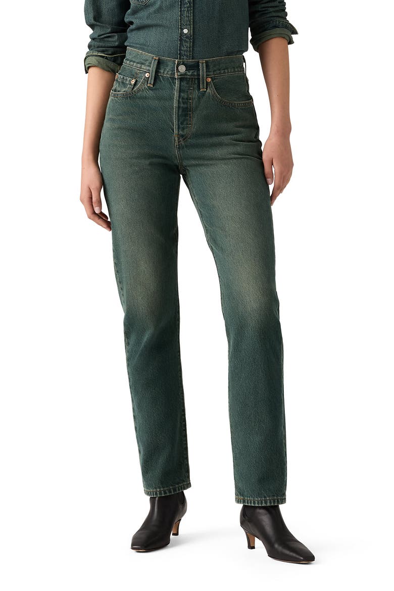 501® High Waist Straight Leg Jeans, Main, color, VERDANT VENTURES