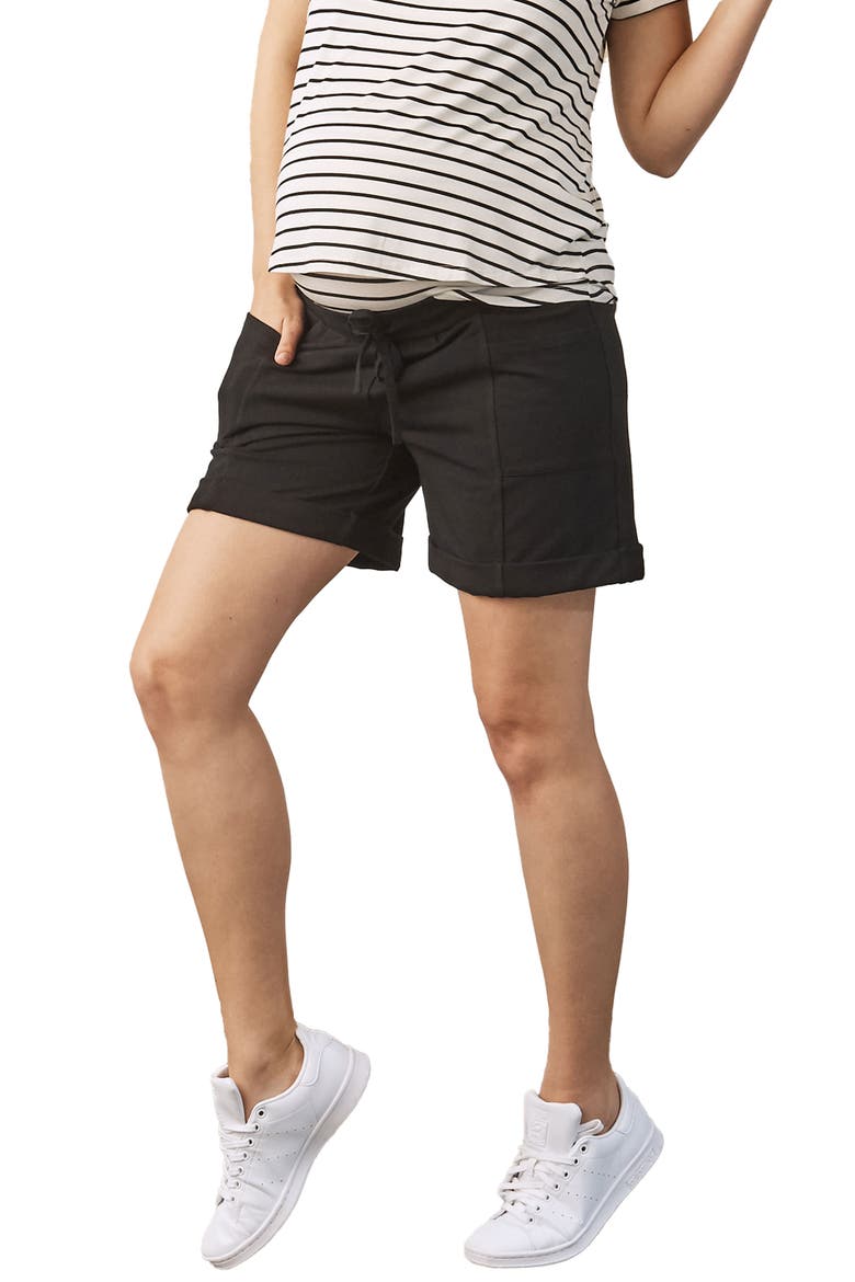 Cuff Cotton Blend Maternity Shorts, Alternate, color, BLACK