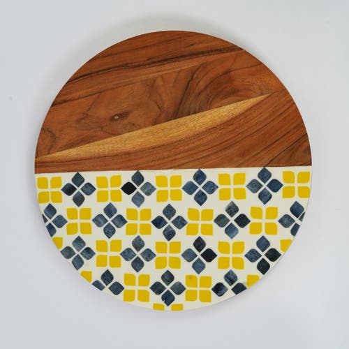 Mela Artisans Marigold Mosaic Acacia Wood Inlay Serve Board In Brown
