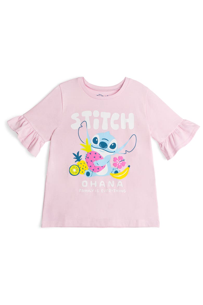 Lilo & Stitch 2-Piece Short Sleeve Tee and Gauze Shorts Set, Alternate, color, Pink White Stitch