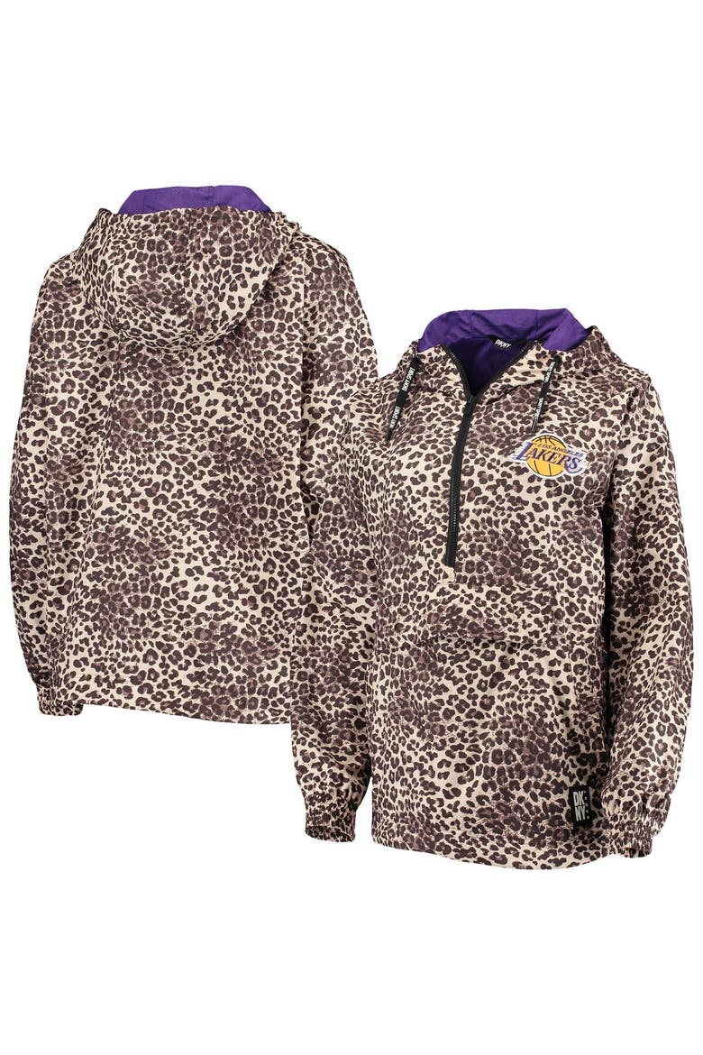 Women's DKNY Sport Leopard Los Angeles Lakers Gabriella Windbreaker Half-Zip Hoodie, Main, color, Leopard