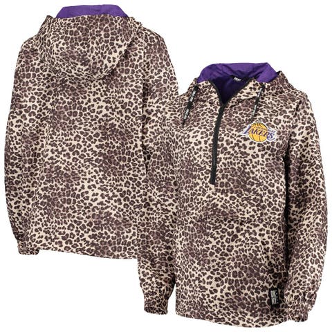 Women's DKNY Sport Leopard Los Angeles Lakers Gabriella Windbreaker Half-Zip Hoodie