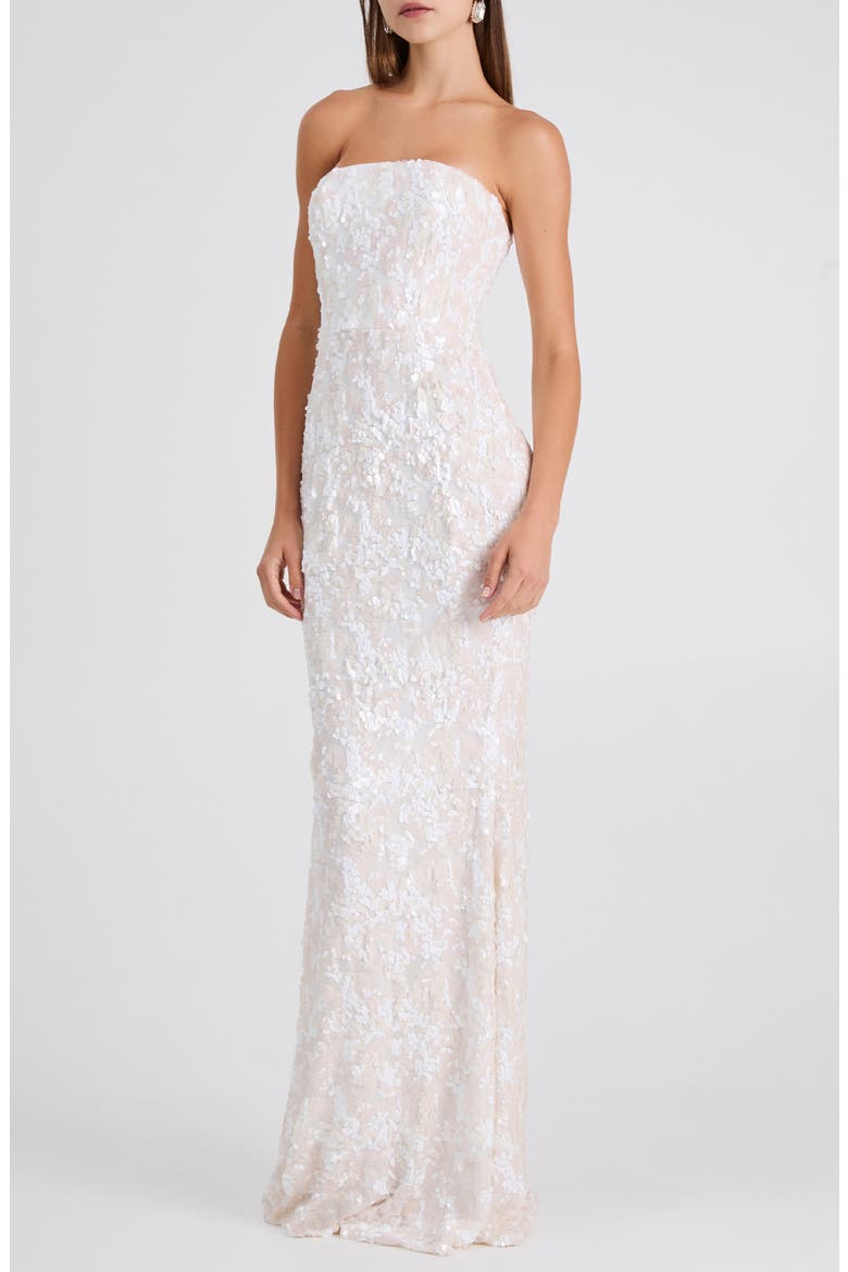 white sequin strapless dress Plunging V-neck Sparkle Sequined Prom Fabric has no stretch HELSI Women's Helen Sequin Strapless