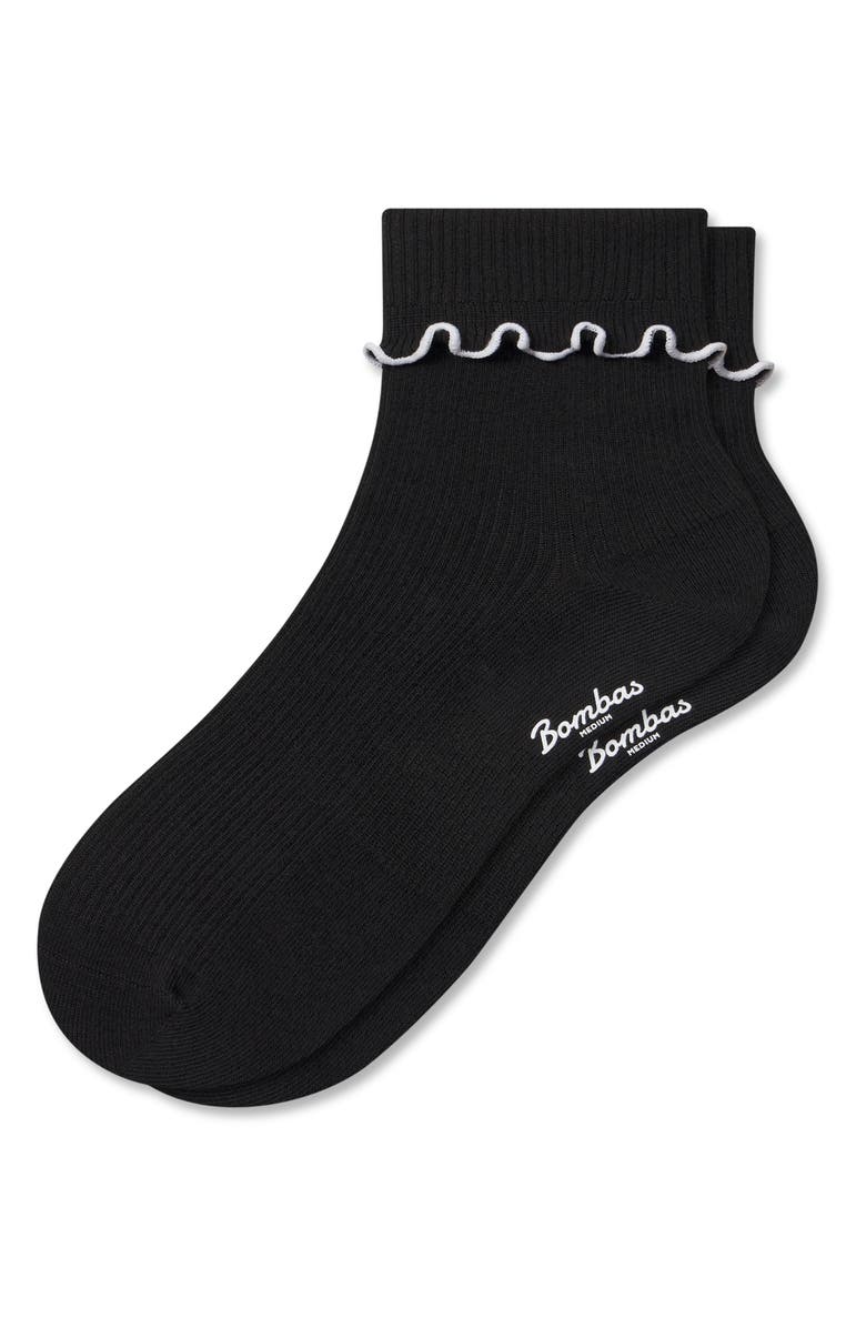 Bombas Frilly Rib Light Half Calf Crew Socks, Alternate, color, Black