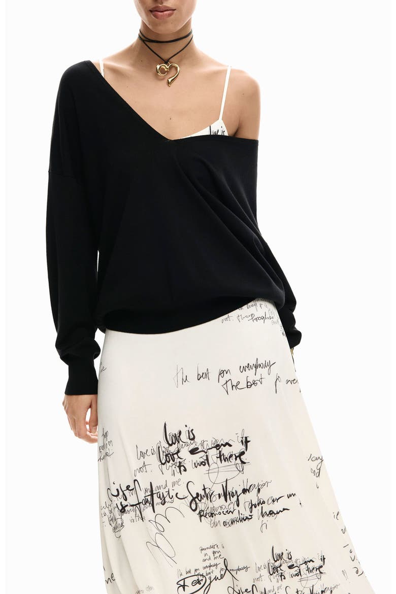 Printed Slipdress & One-Shoulder Sweater Set, Alternate, color, LIGHT BEIGE