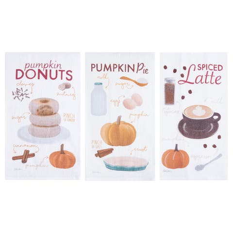 Pumpkin Donuts, Pie & Spiced Latte 100% Cotton Flour Sack Dishtowels Set of 3