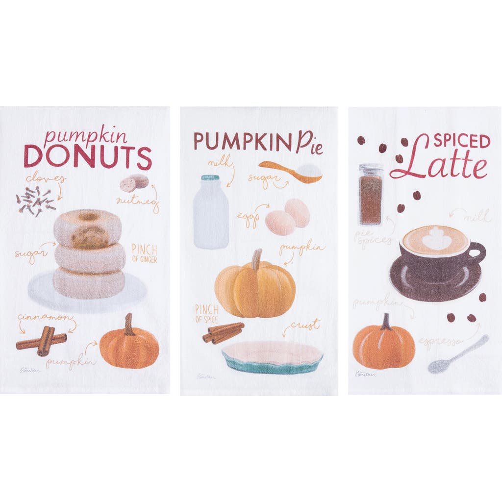 C & F Home C&f Home Pumpkin Donuts, Pie & Spiced Latte 100% Cotton Flour Sack Dishtowels Set Of 3 In White