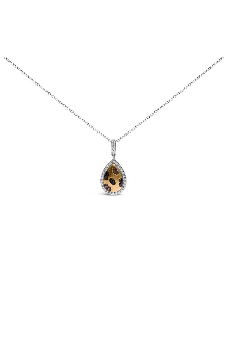 10K Yellow Gold Plated Sterling Silver Mixed Color Diamond Accent Pear Halo Pendant Necklace, Main, color, Silver