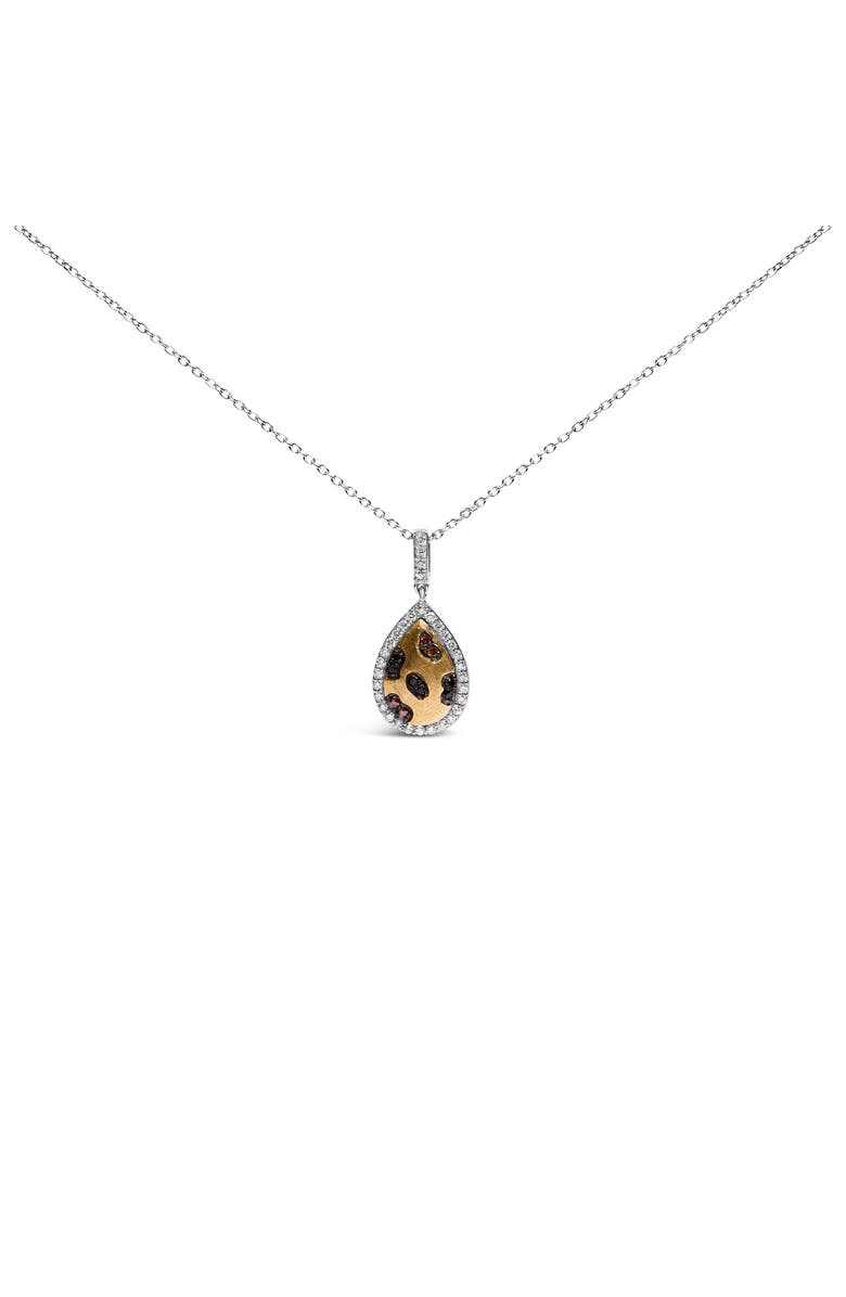 Haus of Brilliance 10K Yellow Gold Plated Sterling Silver Mixed Color Diamond Accent Pear Halo Pendant Necklace, Main, color, Silver