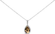 Haus of Brilliance 10K Yellow Gold Plated Sterling Silver Mixed Color Diamond Accent Pear Halo Pendant Necklace