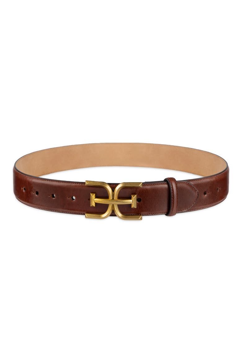 Logo Buckle Leather Belt, Main, color, BROWN